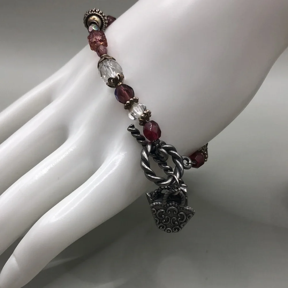 BORN to shop crystal pewter charm bracelet toggle clasp vintage 90’s